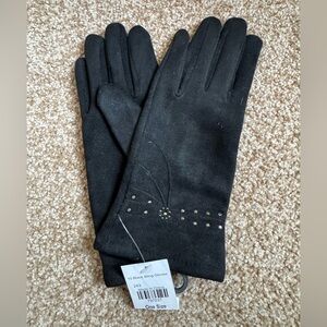 Elegant Black Suede Gloves with Rhinestone Detail